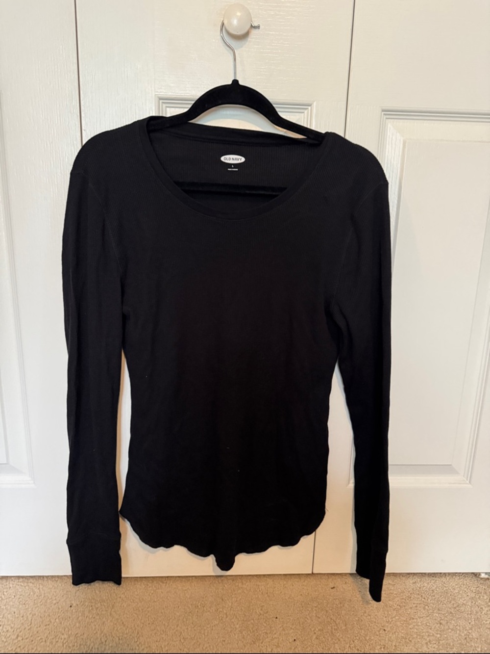 Old Navy Black Ribbed Long-Sleeve Crewneck Top